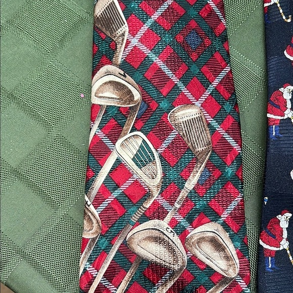 Festive Santa Silk Golf Themed Ties - Red and Blue - Picture 2 of 11
